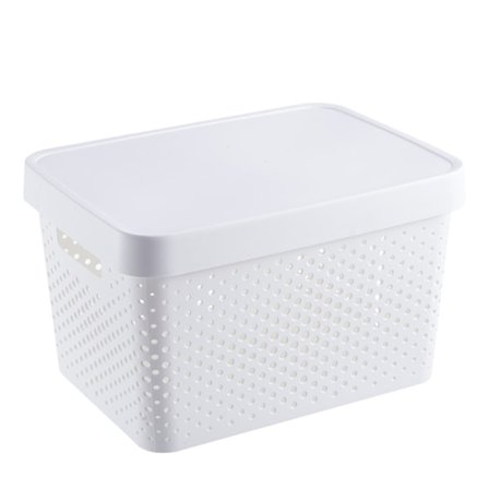 Oppbevaringskurv i plast 17L, stabelbar allsidig, hvit, 36 x 27 x 22 cm, praktisk organisator for hjemmet