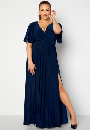 Goddiva Curve - Flutter Sleeve Maxi Dress - Navy - Kläder - - Bubbleroom
