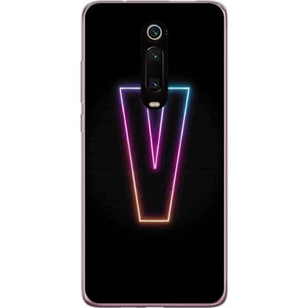 Kompatibel Mobilcover til Xiaomi Xiaomi Mi 9T Pro Neonbogstav V i farvegradueret lys mod sort baggrund, minimalistisk design med tydelig glød og mod