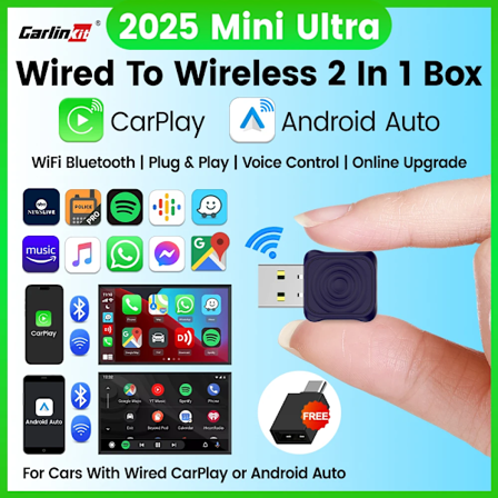 CarlinKit 5.0 Mini Ultra Langaton Adapteri Langaton CarPlay Android Auto OEM-autolle Plug and Play WiFi Bluetooth Automaattinen Yhteys