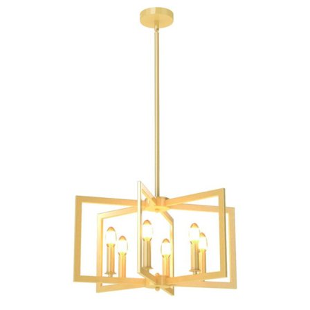 Riippuvalaisin Retro 6 Lamppua COSTWAY-Säädettävä Korkeus 67-157cm-E14 40W-Geometrinen-Asennus Tasainen/Viisto-Kampanja