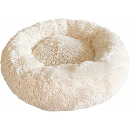 Rund hundekurv kattepute donut kurv, hundekurv hund seng ekstra blød behagelig og sød hund seng, pude til katte og små mellemstore hunde, 50 cm, beige