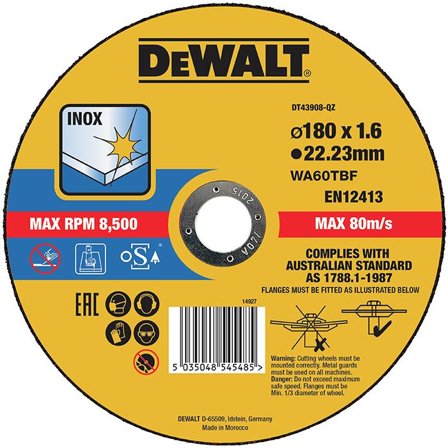 Dewalt DT43908 Kapskiva thin cutting 180 x 1,6 mm, Kapa, slipa & polera