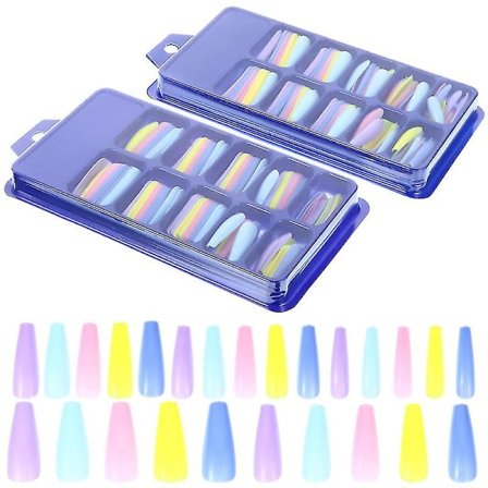 2 lådor långa färgglada falska naglar kreativa falska naglar delikata falska naglar