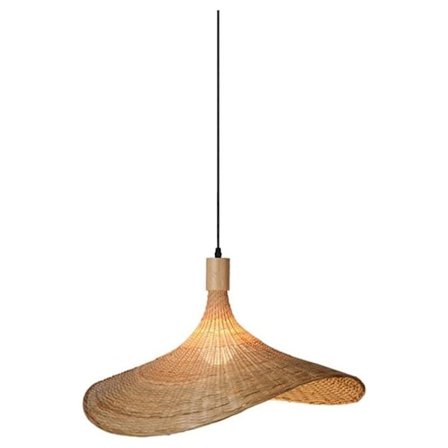 Rattan Hengelampe i Flettet Kurv, Bambus Lysekrone, Pendellampe til Bar Cafe Stue Terom (Ø40cm, Varm Lys) KLB