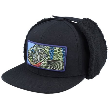 Skillfish - Svart earflap Keps - Big Perch Patch Vintage Black Ear Flap Snapback @ Hatstore