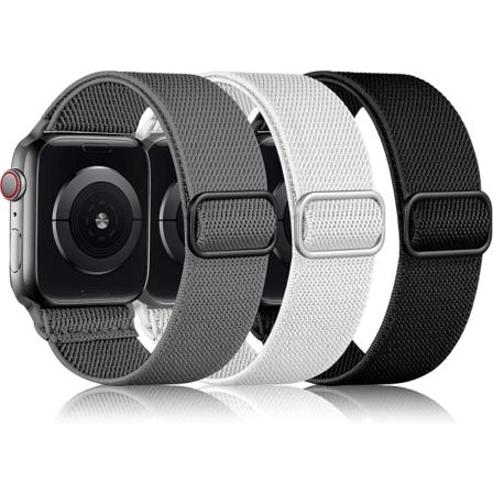 3-pak elastisk rem kompatibel med Apple Watch-rem 45 mm Mørkegrå/Hvid/Sort 42mm/44mm/45mm/49mm Dark Gray/White/Black