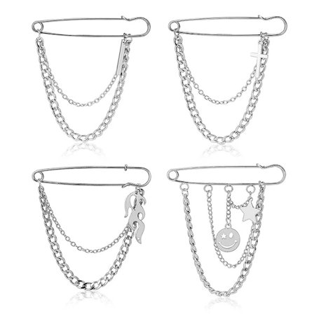 Vintage Tassel Chain Brooch Pins For Women Men Cross Metal Pins Couple Silver Color Hip Hop Chain Brooches Clothes Accessories