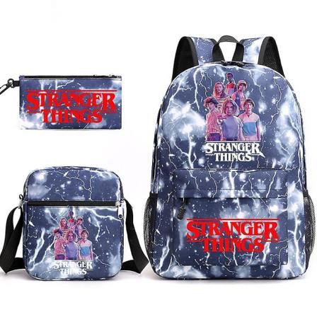 Stranger Things Rygsæk Tredelt Student Skole rygsæk Canvas Taske Y W Lightning Blue