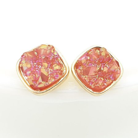 Durzy rock lava crystal shinning stone earring stud square