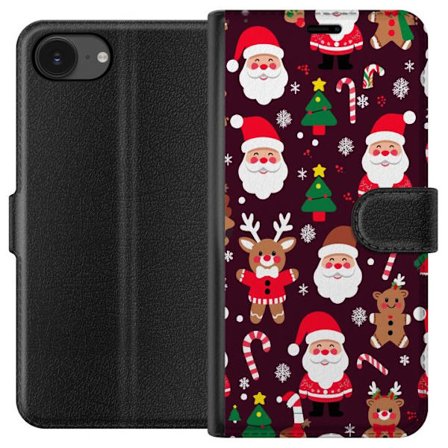 Kompatibelt Lommeboketui til Apple iPhone 16e julemønster med nisser, reinsdyr og pepperkaker i tegnet vinterstil