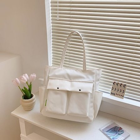 Dame Multi Lommer Lynlås Vandtæt Letvægts Tote Taske Casual Stor Skuldertaske Søde Canvas College Tasker