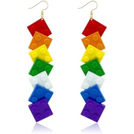 Roliga Örhängen med Fri Kombinationsleksaksstenar för Kvinnor och Flickor, Färgglada Akryl Byggkloss Hängande Örhängen, Unisex Pride Örhängen 