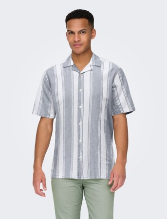 ONLY & SONS Onscaiden Life Stripe Linen Resort Noos - Grey - XL