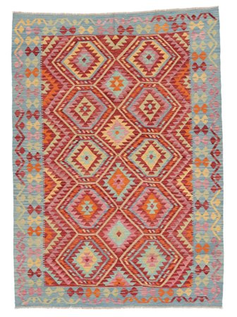 Hand Woven Kilim Afghan Old Style Rug 174X242 Wool Dark Red/Brown