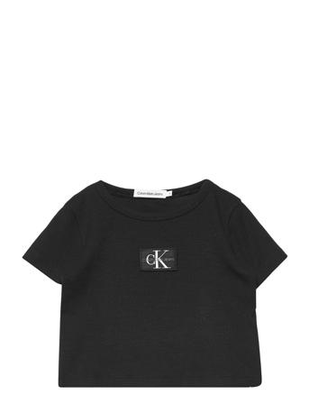 Monogram Badge Rib Top T-shirt Sort Calvin Klein