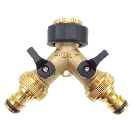 2-vägs Y-formad avledare för 3/4" tillförselslang med separat på/av-ventil för hem, kök, trädgård, utomhus