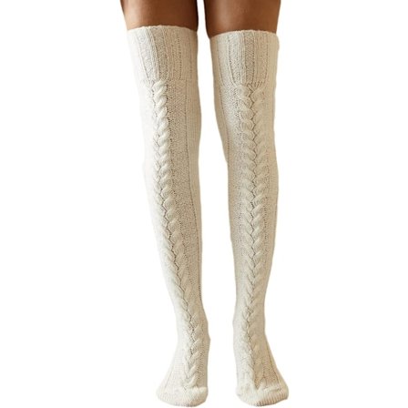 Dames Kabelstrikket Høje Støvle Sokker Ekstra Lange Vinter Over Knæ