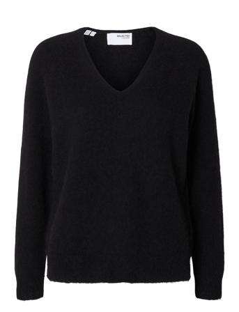 Slflulu New Ls Knit V-Neck B Noos Tops Knitwear Jumpers Black Selected Femme