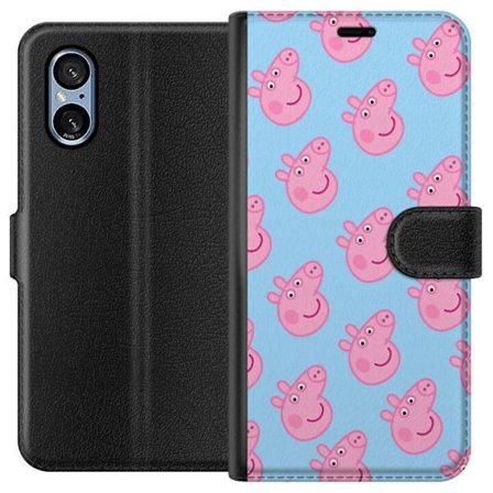 Kompatibel Tegnebogsetui til Sony Xperia 5 V Peppa Pig baby figur i pastelfarver, sød tegnet børneillustration med blød minimalistisk stil