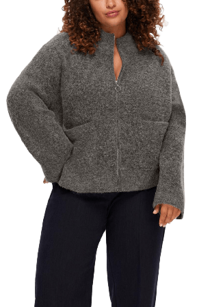 Selected Femme Slfsia Ras Ls Knit Zipper Cardigan Stickat Dam Grå XL