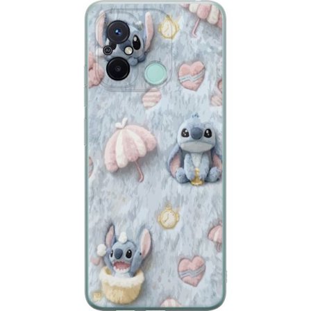 Kompatibel Mobilcover til Xiaomi Redmi 12C Stitch mønster med hjerter, paraplyer og pastelfarvet blød baggrund