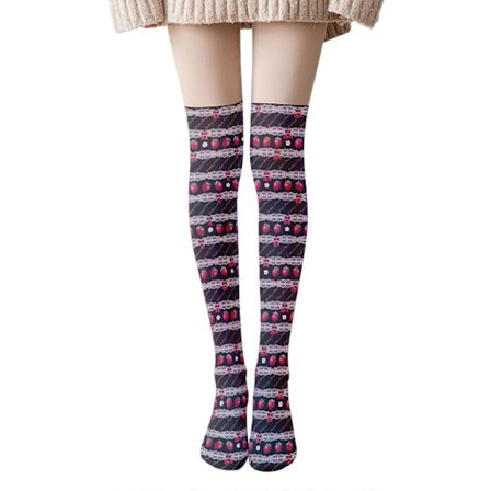 Lolita Lårhøje Strømper Kawaii Jordbær Blonde Stribet Print Over Knæ Strømper
