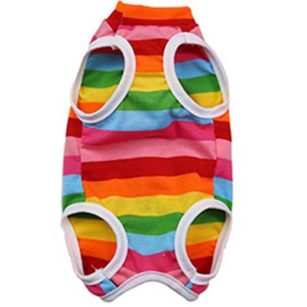 Katt Surgery Recovery Dräkt Printed Ärmlösa Pet Tops Skjorta Rygg Krok & Loop Stängning Andningsdräkt för hund Colorful Stripes XL