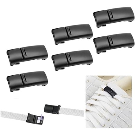 Tre par metal sko spænder, hurtigudløsende snørebånd, magnetiske sko spænder, metalmateriale, sort, 2,7 cm.