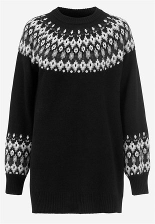 Cellbes of Sweden - Strikket, jacquard-mønster genser i svart / mønstret for damer i størrelse 34/36