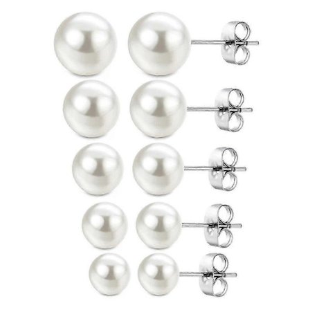 5 Par Pärlörhängen 925 Silver Pärlor Vita Pärlörhängen Damörhängen Örhängen för Kvinnor Vita Sötvattens Pärlor Örhängen Smycken (3-7mm)