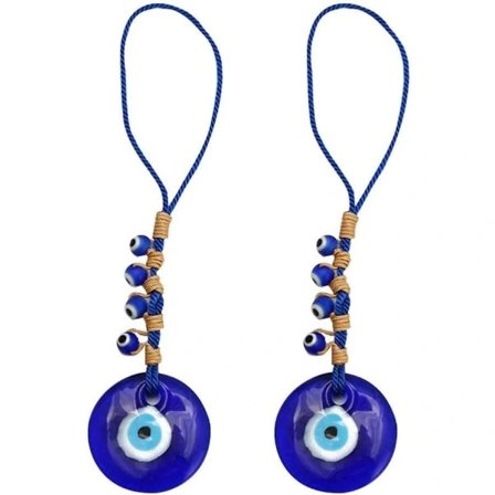 Ondt øje dekorationsophæng tyrkisk Nazar perle vedhæng dekorativ tyrkisk øje nøglering Feng Shui hængende dekoration til hjemmekontor bil blå)(2 stk)