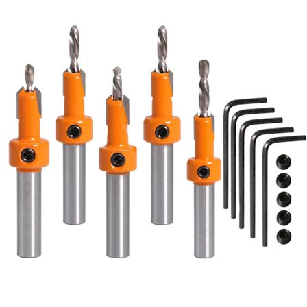 Träborr Set, 5 st Sänkskruv Borr Set, för Träbearbetning, Fasning, Konisk Sänkskruv Borr för Borrning Trä, Plast, Borrhål (8MM)