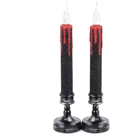 2 stk. Bloddråpende Flammeløse Lys, LED Koniske Lysestaker Med Gullglitter, Ravfarget Varmgul Flimrende For Fest, Skrekktema Fest, Bar, A