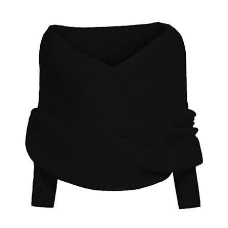 Strikket gensertopp for kvinner med skjerf og ermeomslag - Varm vinter-sjal