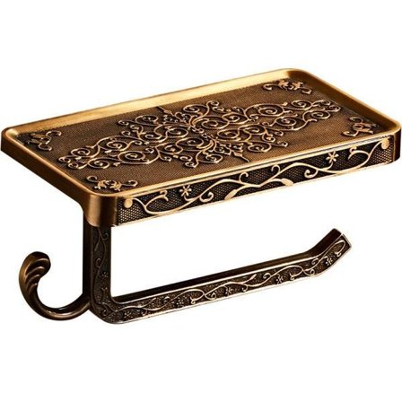 Toiletpapirholder i antik messing med mobiltelefonholder