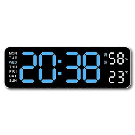 Stor Digital Veggklokke Temperatur og Luftfuktighet Ukedagsdisplay Elektronisk LED Bordvekkerklokke 12/24