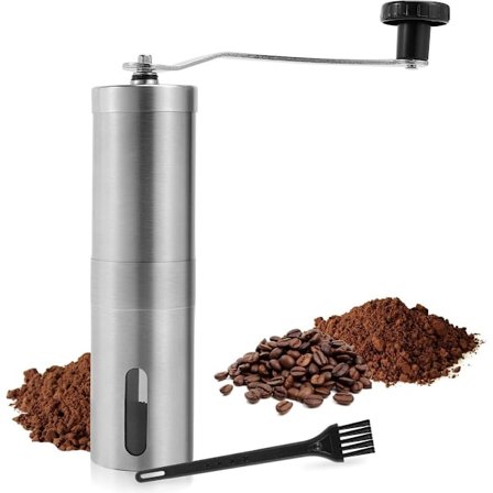 Manuaalinen kahvimylly, ruostumattomasta teräksestä valmistettu käsikäyttöinen mylly keraamisilla puruilla, säädettävillä keraamisilla kartiopuruilla,