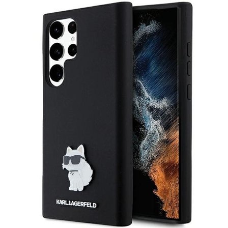 Karl Lagerfeld Silikone Choupette Metal Pin etui til Samsung Galaxy S23 Ultra - sort