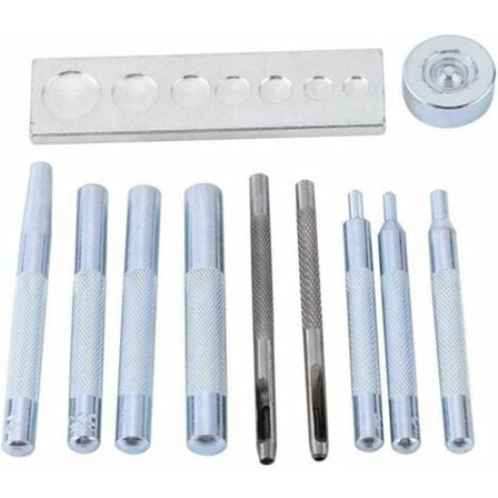 Sett med 11 lærverktøy, for å feste nagler og trykknapper, bore og stanse, for hobbyer og DIY