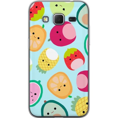 Kompatibel Mobilcover til Samsung Galaxy Core Prime Mønster af kawaii frugter som jordbær citron ananas og avocado på lyseblå baggrund