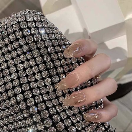 24 Pcs Press On Nails Medium Length With Designs Chic Fashion Long Fake Coffin Nails With Glue French Tip Acrylic Nails Ballerina Glossy False Nails T