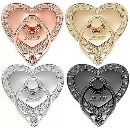 4-delt kærligheds telefonringholder fire farver, kærligheds diamant fingergreb holder ring bil telefonringholder smartphone ringholder tablet rosaguld
