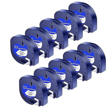 10st etiketttejp Ersättning för Letratag svart på vitt Plastetiketttejp för Letratag-etikettfabrikat