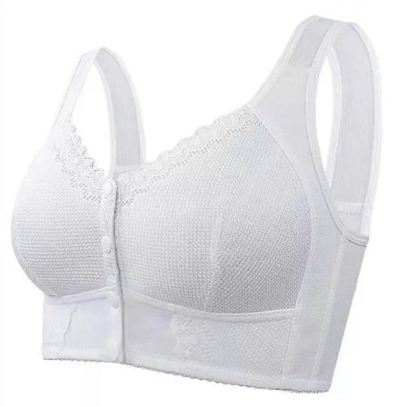 Evybliss BH, Moona BH - Andningsbar BH med knäppning fram för seniorer (Vit, 36/80)
