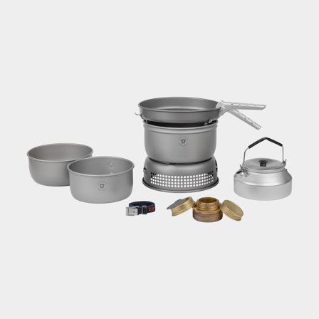 Spriihella / retkikeitin Trangia 25 Large, 1000 W + 2 kattilaa, 1 paistinpannu & tuulisuoja HA / kovaanodisoitua alumiinia + 1 kahvipannu + pihdit + 