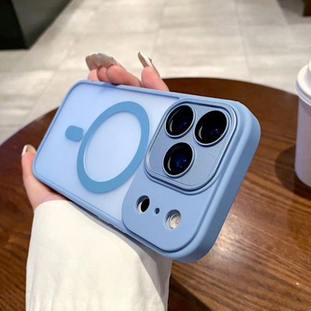 iPhone 17 Pro Peak Blå Fodral Skinn-Touch Magnetisk Akryl Frostad Lins Skärmskydd