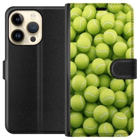 Kompatibel Tegnebogsetui til Apple Apple iPhone 15 Pro Mønster af grønne tennisbolde i høj detalje, sporty motiv med gentagende tekstur og stærke