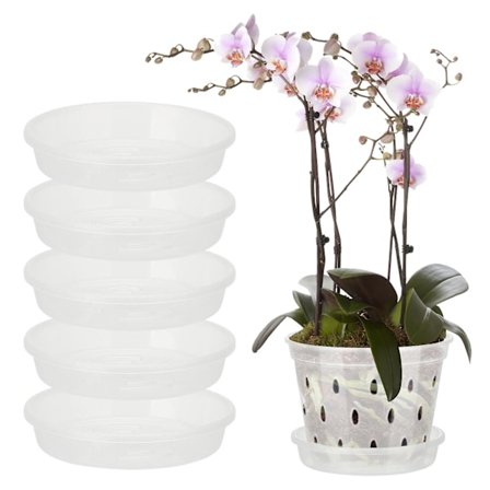5-pack Phalaenopsis kruka, orkidékrukor med hål och fat, blomkruka i klar plast för utomhusträdgård inomhus