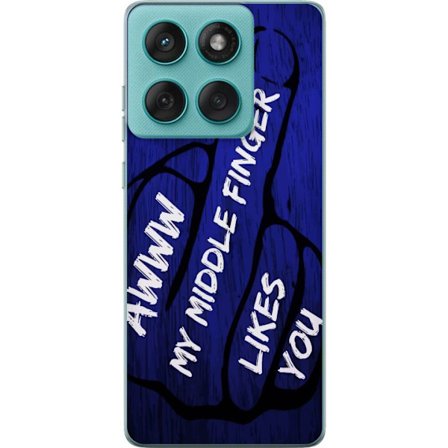 Kompatibelt Mobildeksel til Motorola Edge 60 Fusion Mørk typografisk illustrasjon med hjerteform og budskap om vennskap mot dyp blå tretekstur